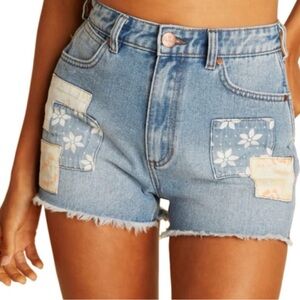 Billabong x Wrangler Blue Floral Patch Jean Shorts